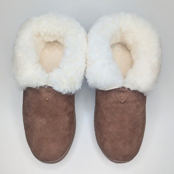 Old Friend Footwear Bootee Slipper sheepskin tan suede leather women's size 7 - Picture 2 of 8